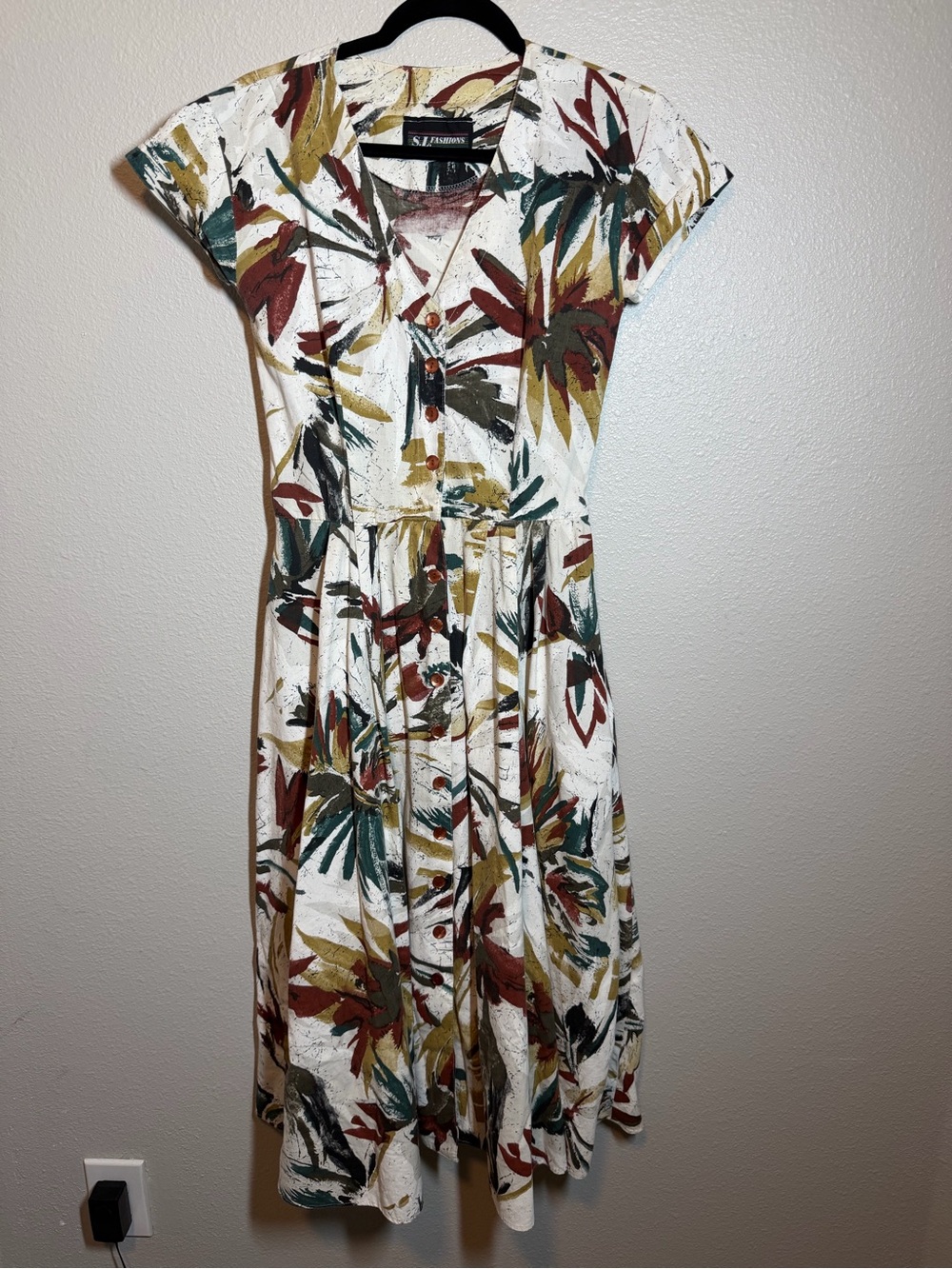 Vintage S.L. Fashions Dress Sz 8 Prairie Cottagecore Bloom-core 80s leaf floral